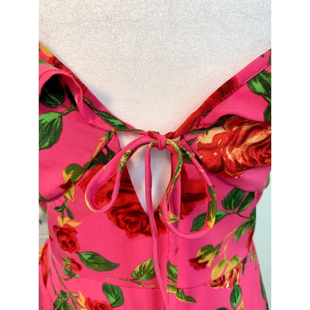 Signature NWT Rose Pink Floral Ruffle Tiered Summer Mini Dress Fuchsia Small - Picture 14 of 16
